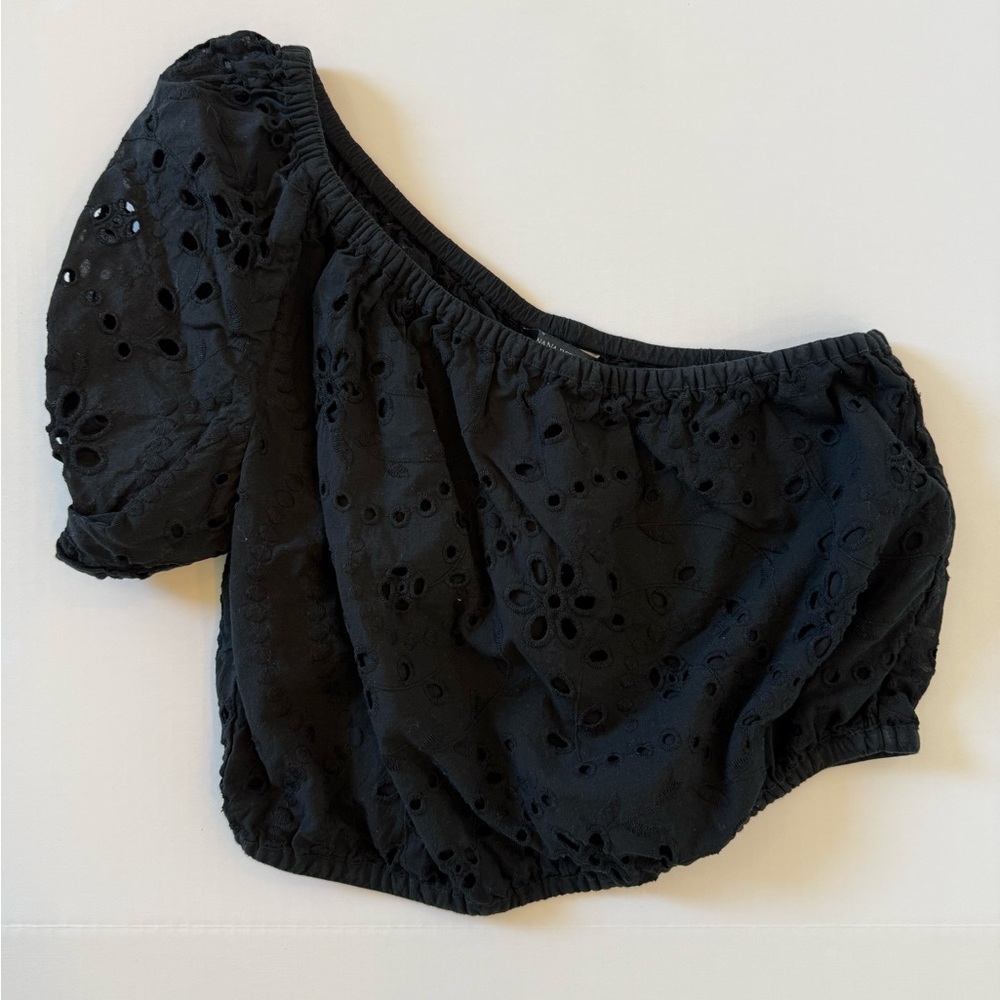 Banana Republic Black Eyelet Women crop blouse